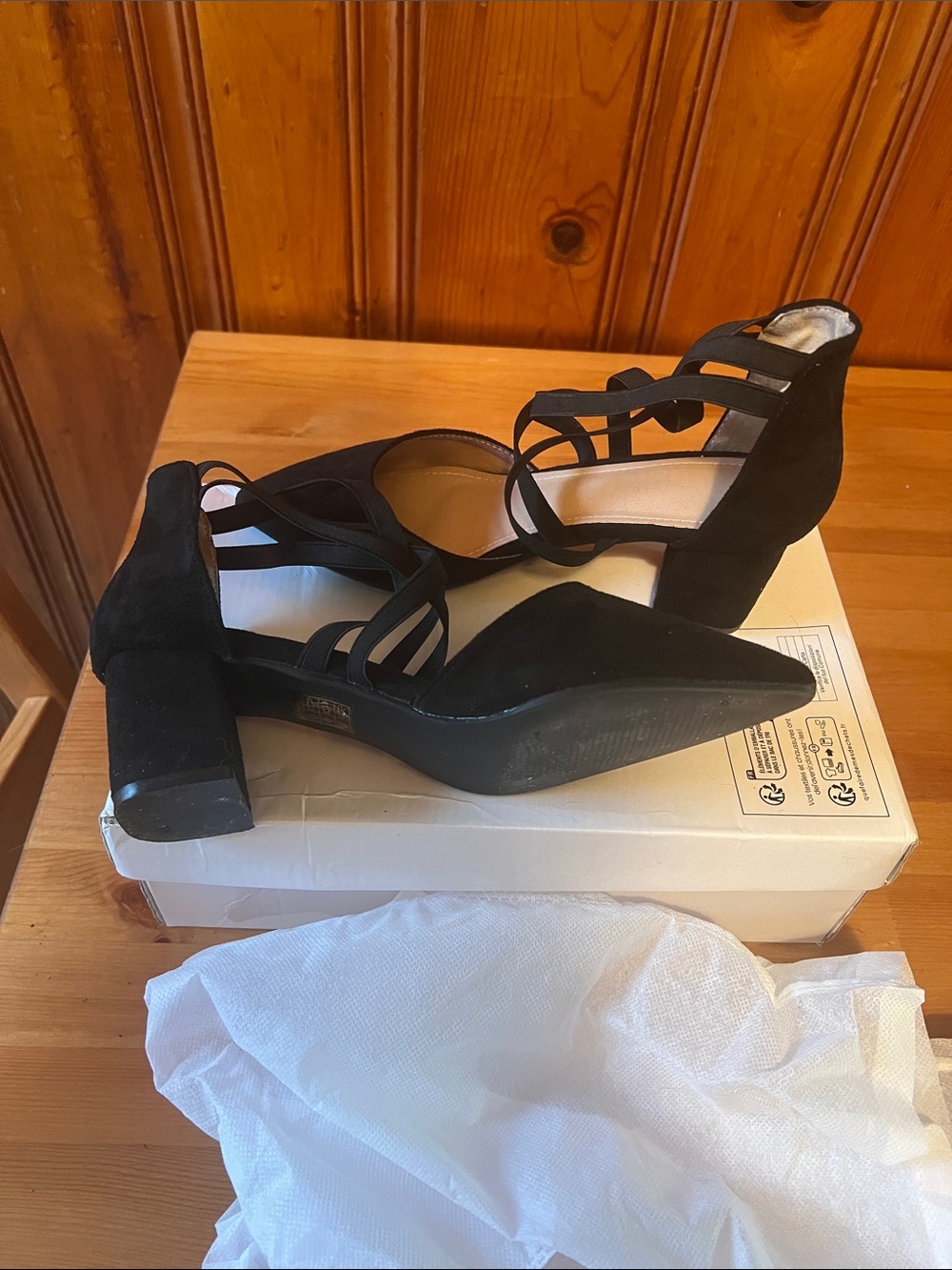 Women’s Black Strappy Block Heel Pumps